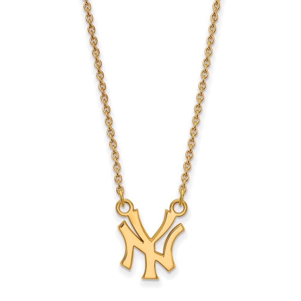 14K Yellow Gold MLB New York Yankees Small N-Y Necklace, 18 Inch
